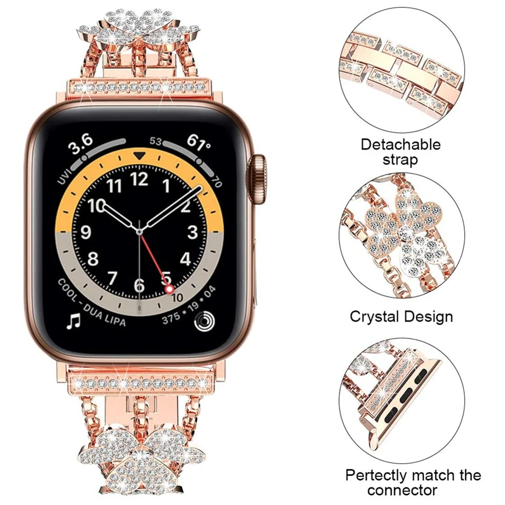 

Ремешок металлический для apple watch se, браслет со стразами для iwatch 6 5 4 3 38 мм 42 мм, 40 мм 44 мм