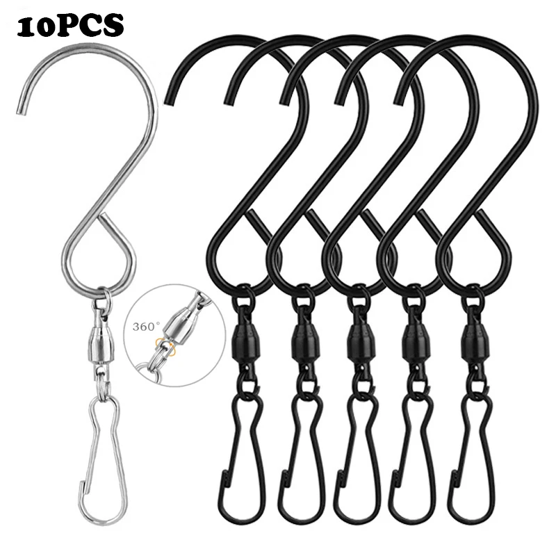 10PCS Stainless Steel S Shape Rotating Swivel Clips Hook Kitchen Bedroom Hanger Clasp Holder Hooks Plants Hanging Storage Tools