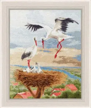 

11/14/16/18/22/25/28ct Beautiful Counted Cross Stitch Kit Crane Feeding Chicks Juvenile Baby Birds Five Cranes Bird