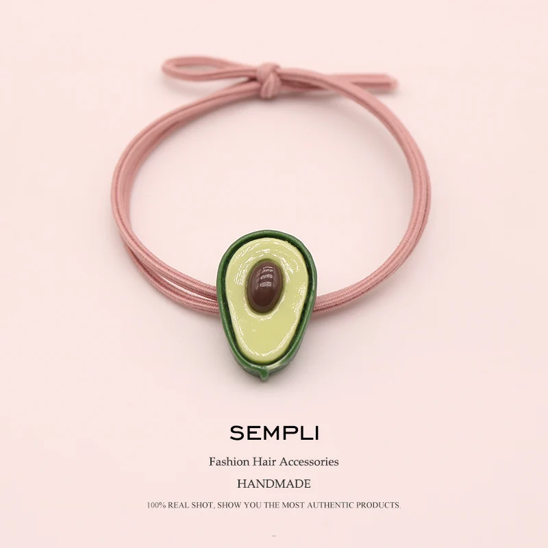Pink Sempli высокая эластичность Нейлон эластичные резинки для волос Авокадо Фрукты хвост для женщин девочек детская лента для волос аксессуары головные повязки для девочек - Цвет: Pink
