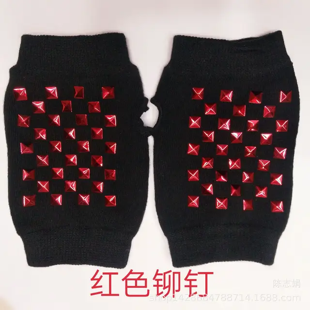 Sailor dance gloves Rivet wool gloves spring and autumn black half-finger gloves show gloves Red rivets-A