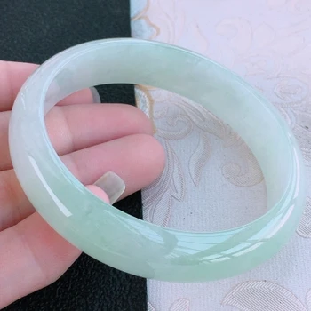 

Natural Burmese Jadeite 54-64mm Light Green Bracelet Elegant Princess Jewelry Best Gift