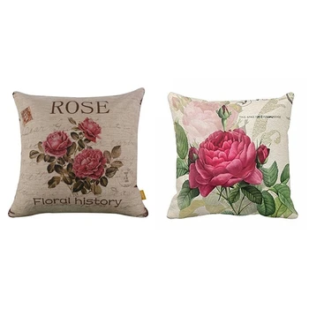 

HOT 2x Floral/Flower Flax Decorative Throw Pillow Case Cushion Cover Home Sofa Decorative(Rose Flower&3 Roses)