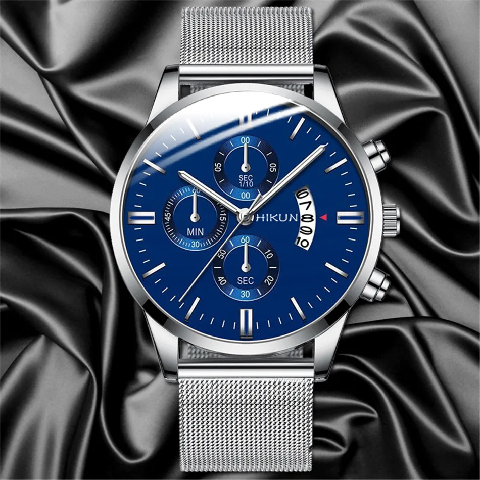 2022 Men Watches Luxury Famous Brand Men Stainless Steel Mesh Belt Calendar Watch Men Business Quartz Watch relogio masculino