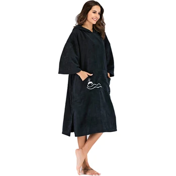 

Beach Mood Solid Color Changing Robe Surf Poncho Towel Wet Hooded Cloak Beach Dress for Adult 110X75Cm with Embroidery