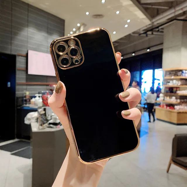 Ottwn Solid Plating Lens Protection Phone Case For iPhone 12 Pro Max 11 13 Pro Max X XR XS Max 7 8 6 Plus SE 2020 Soft TPU Cover B