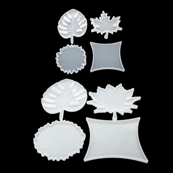 

4 Shapes Leaves Round Coaster Silicone Resin Mold Cup Mat Mould Jewelry Making