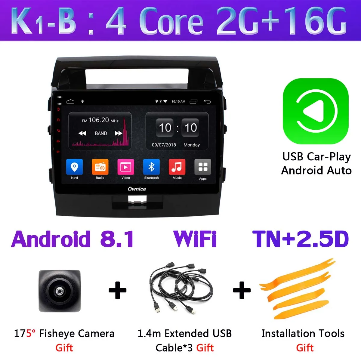 K1-B-CarPlay 360 ° панорамный Android 9,0 4G+ 64G gps радио CarPlay SPDIF DSP автомобильный мультимедийный плеер для Toyota Land Cruiser 200 LC200 2007 - Цвет: K1-B-CarPlay