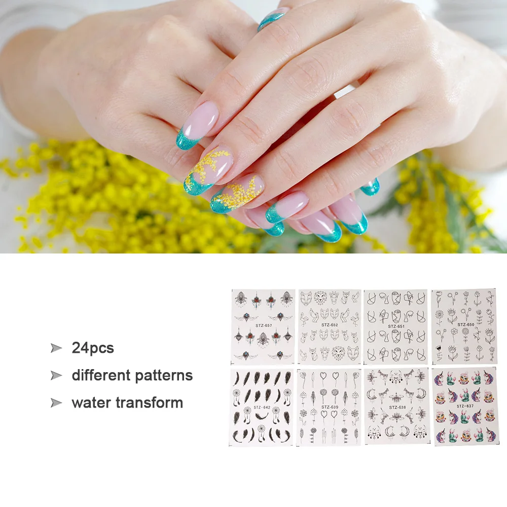 24 шт наклейки на ногти наклейки для ногтей переводная татуировка цветочный дизайн ногтей узор маникюр, украшения для ногтей
