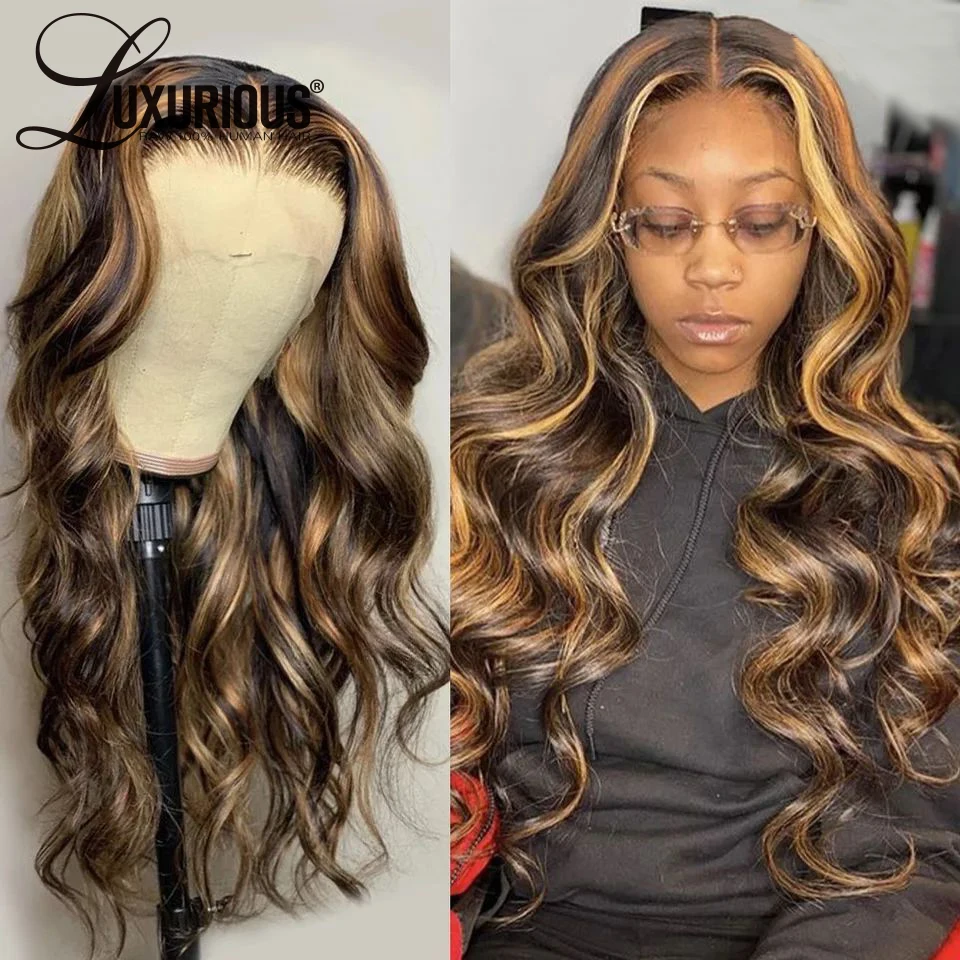 Mel loira 360 peruca frontal do laço pré arrancado com cabelo do bebê cabelo completo ombre 13x6 perucas de cabelo humano da parte dianteira do laço para preto