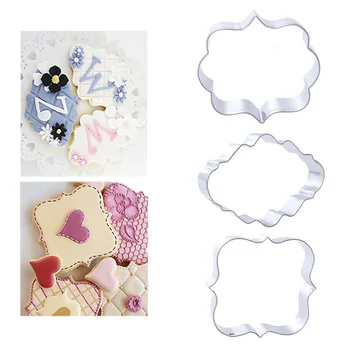 

Sugar biscuit mold 3Pcs Plaque Cutter Cookies Frame DIY Cake Oval Square Rectangle Fancy Stainless Cookie Mold