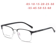 Металлические Мужские 1,56 Асферические рецептурные линзы очки TR90 Ретро Бизнес квадратные очки для близоруких мужчин SPH 0-0,5-1,0 To-6