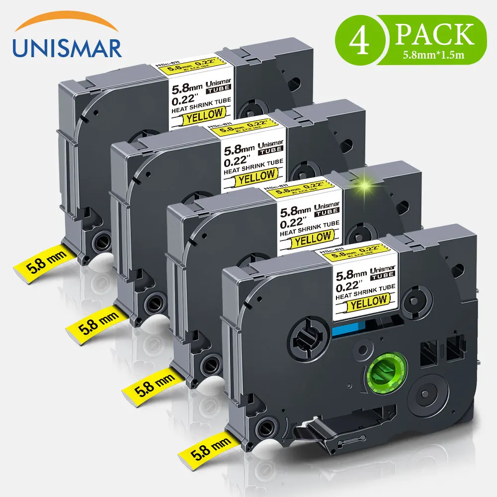 4PK HSe 611 черный на желтом цвете 5 8 мм ярлык термоусадочные трубки для принтера Brother