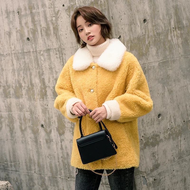 

Real Fur Coat Women Korean Cute Autumn Winter Sheep Fur Jacket Solid Warm Woolen Coat Abrigos Mujer Invierno 2020 1812 YY550