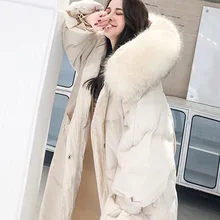 Русские зимние средней длины толстые теплые женские пуховые пальто; Верхняя одежда; куртка зимняя одежда Большие меховые свободные женские зимние пальто большого размера G871