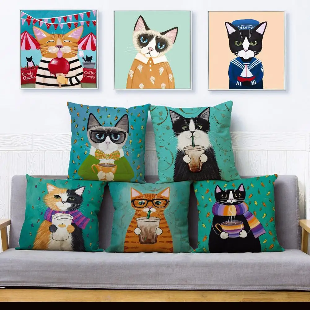 Стильная футболка с изображением персонажей видеоигр кошки льняная Подушка