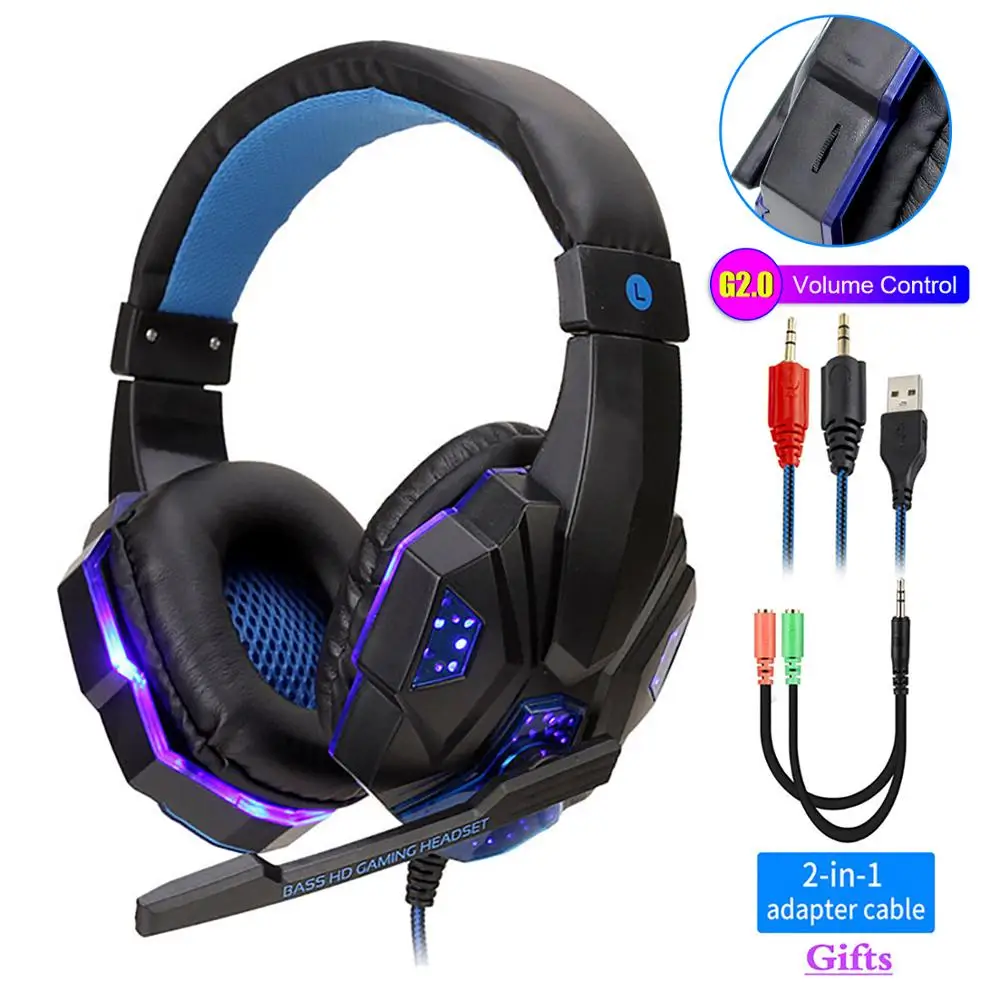 

Professional Led Light Gaming Headphones for Computer PS4 Adjustable Bass Stereo PC Gamer Over Ear Wired Headset With Mic Gifts