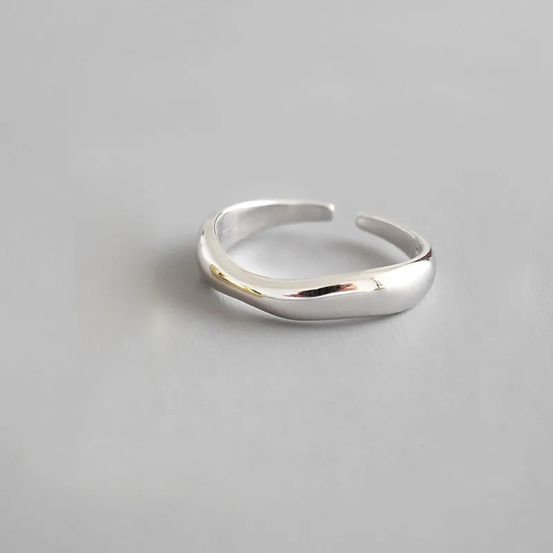 XIYANIKE Silver Color Irregular Wave Rings Trendy Simple Geometric Handmade Jewelry for Women Couple Size 17mm Adjustable 3