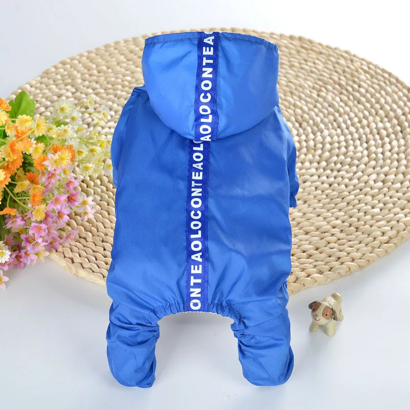 Летний плащ-дождевик для щенков, XS-XL с капюшоном, водонепроницаемые куртки, полиуретановый дождевик для собак, одежда для кошек - Цвет: blue