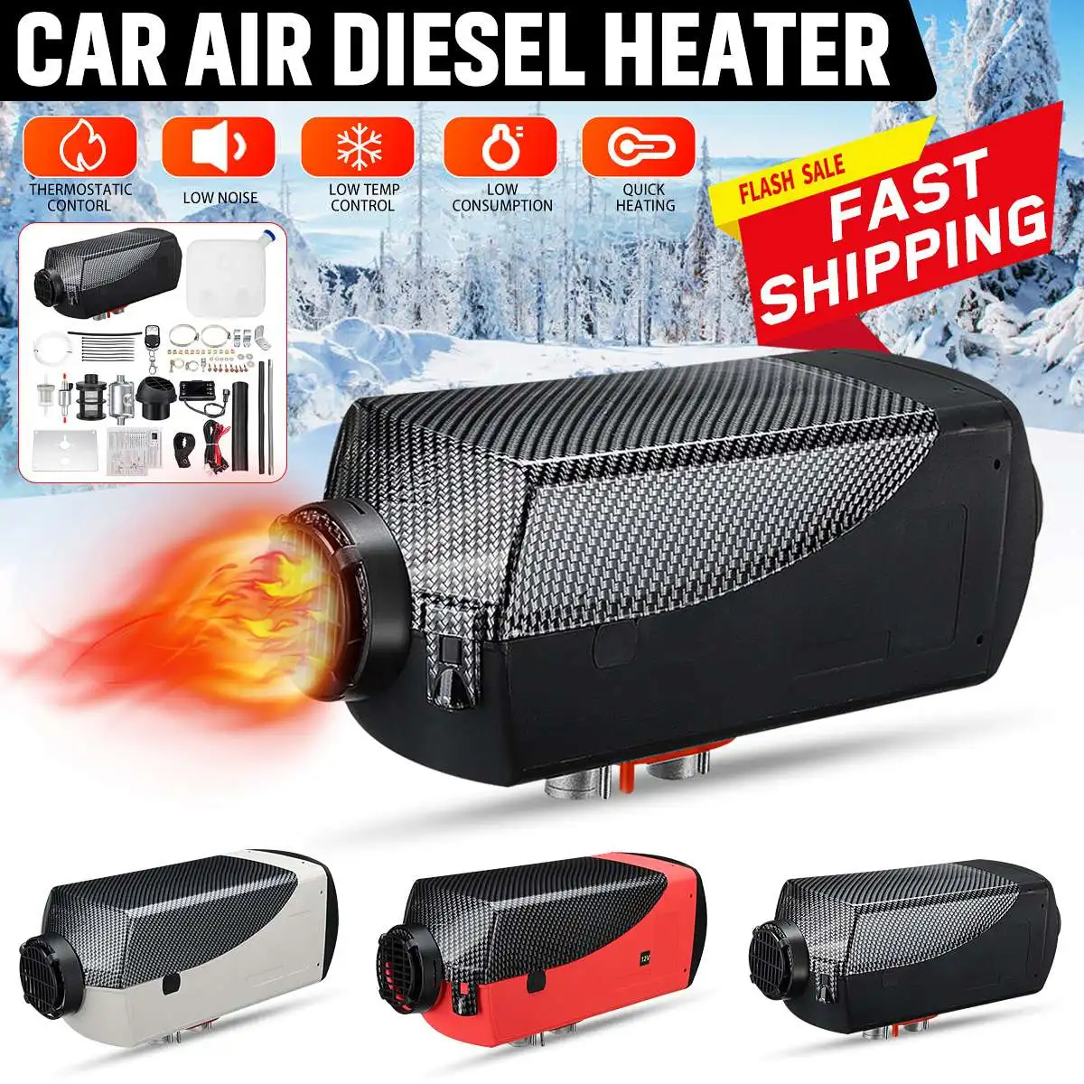 Chauffage d'air diesel en métal et plastique pour voiture, 2 kW 12 V,  universel, pour chauffages de camions, camionnettes