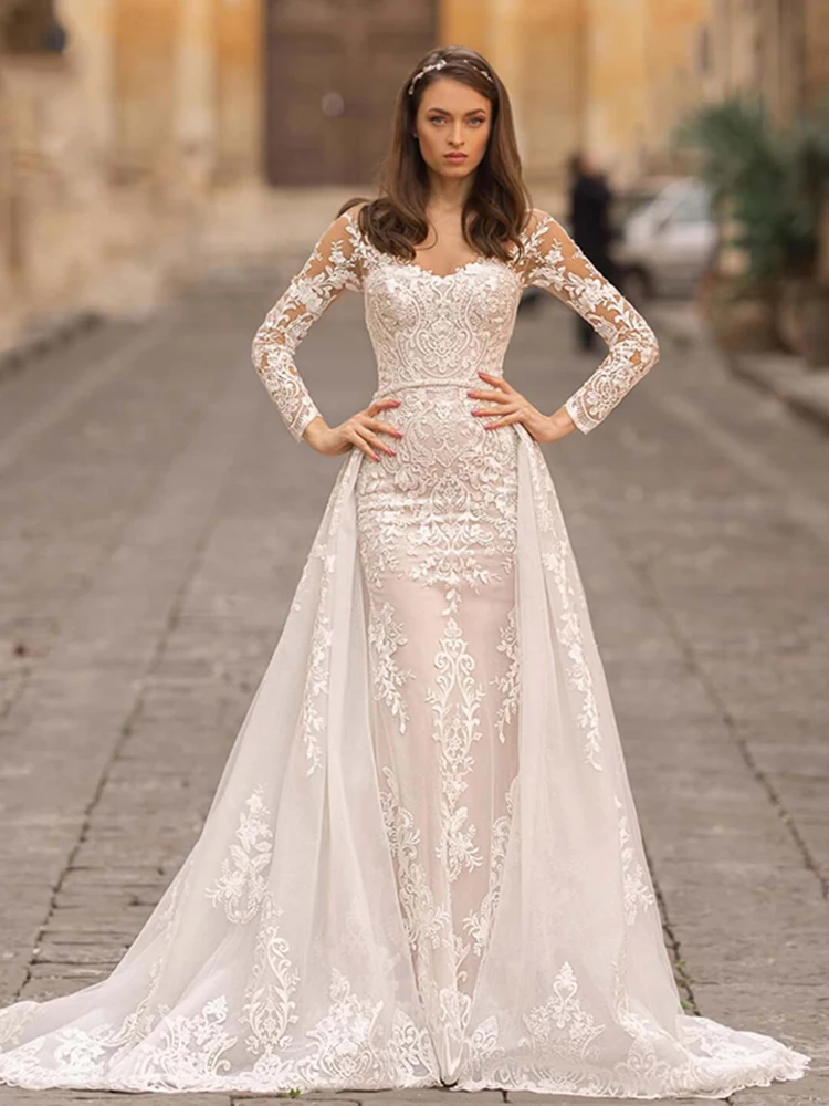 Retro Grace White Wedding Dress Lace V 