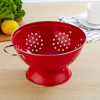 

AFBC Stainless Steel Vegetable Storage Basket Bread Basket Drain Food Fruit Basket for Kitchen and Living Room Dining Room-Red