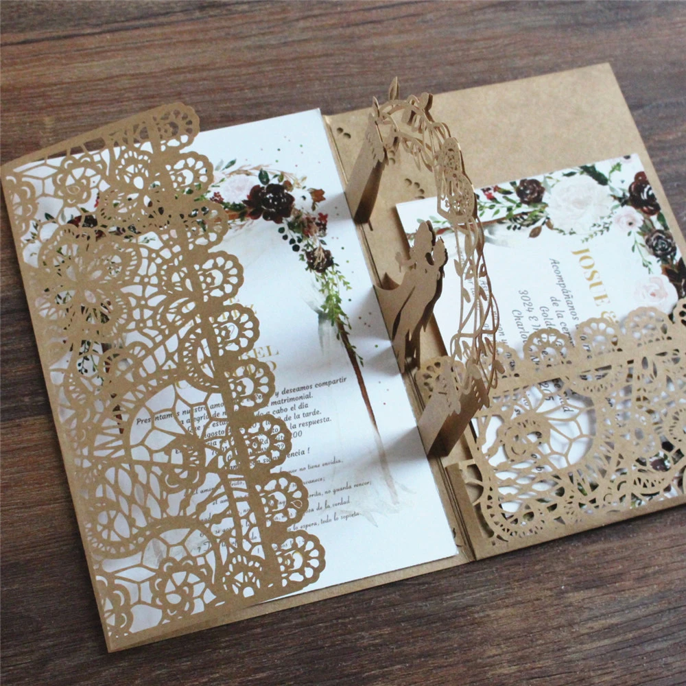 Wedding Invitation Marriage Personalized Invite RSVP Craft Paper Pop Up Greeting  Card Floral Laser Cutting 50 Sets|Cards & Invitations| - AliExpress