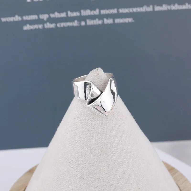 Увеличенное толстое складное широкое кольцо 925 пробы Серебряное античное серебряное регулируемое кольцо глянцевая поверхность индивидуальность женское кольцо