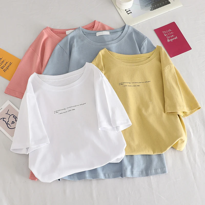 

harajuku Summer Women T Shirt Simple letter Printed Friends T-shirts Casual Short Sleeve white Top Female T-Shirt korean clothes