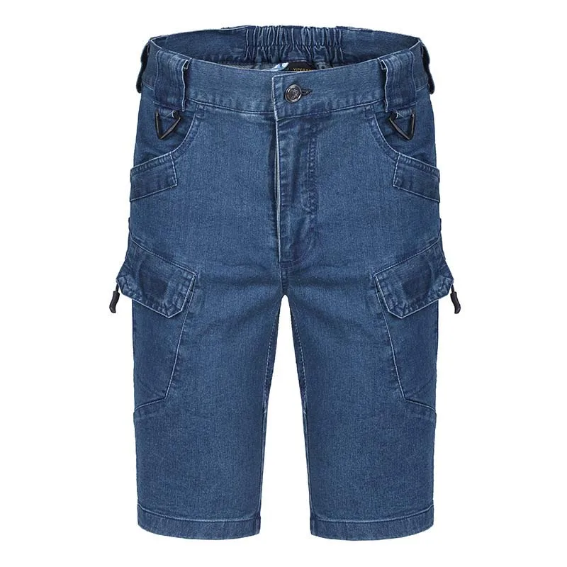 KIOVNO Men's Cargo Denim Shorts With Multi Pockets Military Style Jeans Shorts For Male Outdoor Blue Black (15)