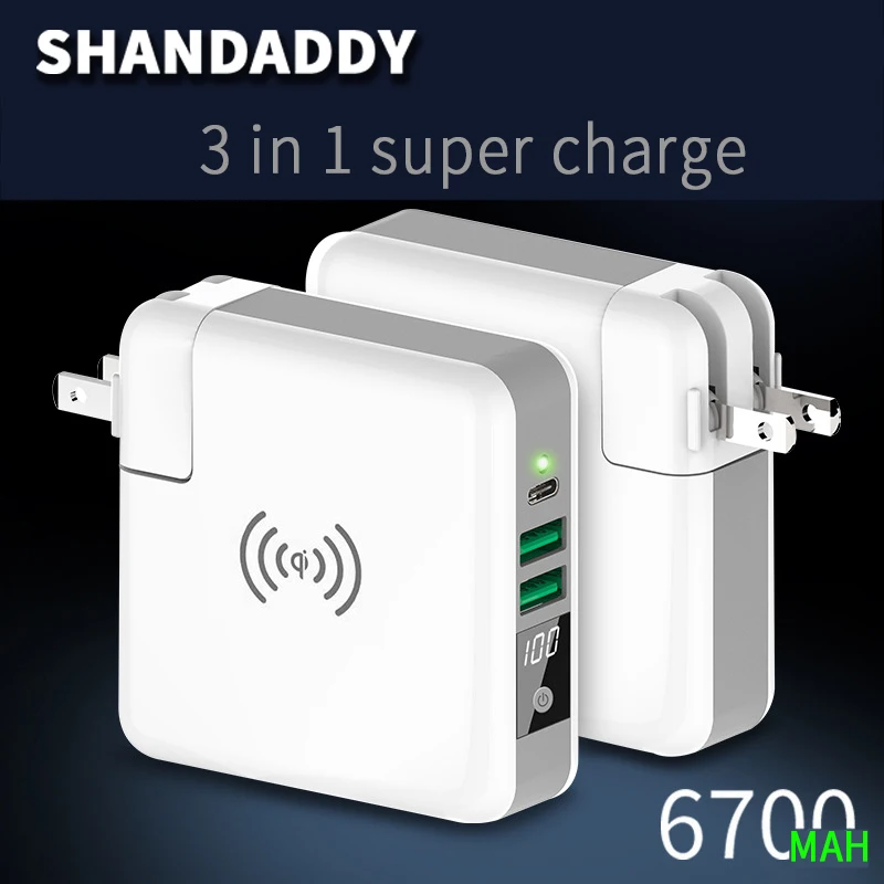 

Multi-function Wireless Charger Type-C 2 USB Travel Plug QI Wireless Charging Power Bank with Digital Screen for IPhone 8 X Xs/r