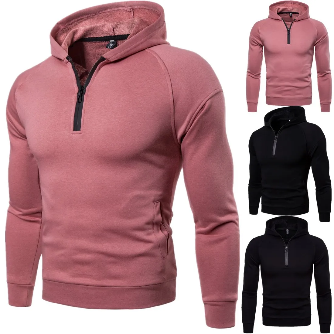 

2019 Spring and Autumn Newest Men Hooded Black Pink Colors Sweater S-xxl Sizes Solid Color Men Jacket Men Sweatshirt