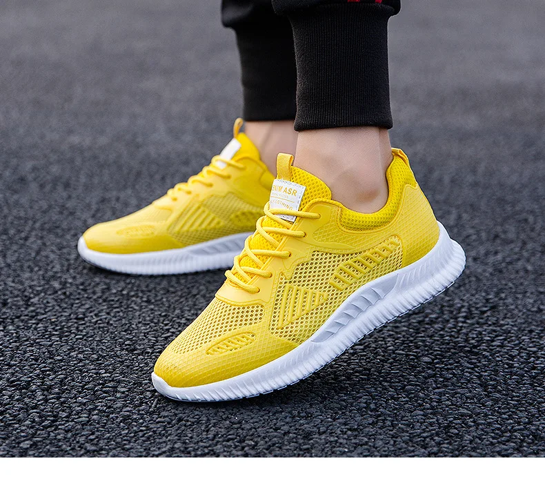 Breathable Mesh Athletic Shoes Men's Summer Students Solid Color Board Shoes MEN'S Casual Shoes Yellow Shoes New Style New