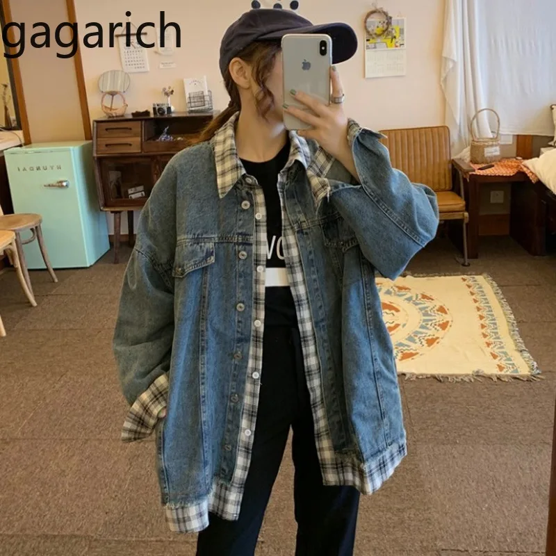 

Gagarich Women Jacket 2019 Harajuku Loose Autumn Korean Fashion Fake Two-piece Long Sleeve Denim Coat Abrigos Mujer Invierno
