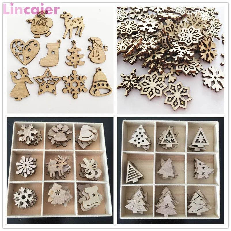 50pcs Wooden 2021 Christmas Decorations Tree Ornaments Santa Claus Snowman Deer Xmas