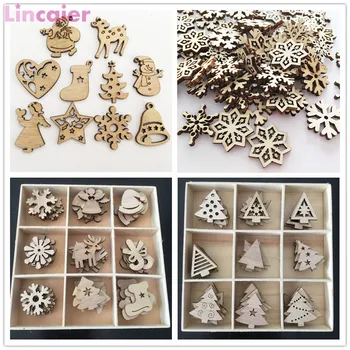 

50pcs Wooden 2020 Christmas Decorations Tree Ornaments Santa Claus Snowman Deer Xmas Party Decoration for Home New Year Gift