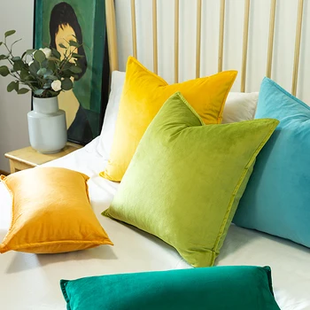 

New Luxury Green Blue Thicken Fashion Yellow Pink Velvet Cushion Cover Pillow Cover Pillowcase Home Decorative Sofa Throw Pillow
