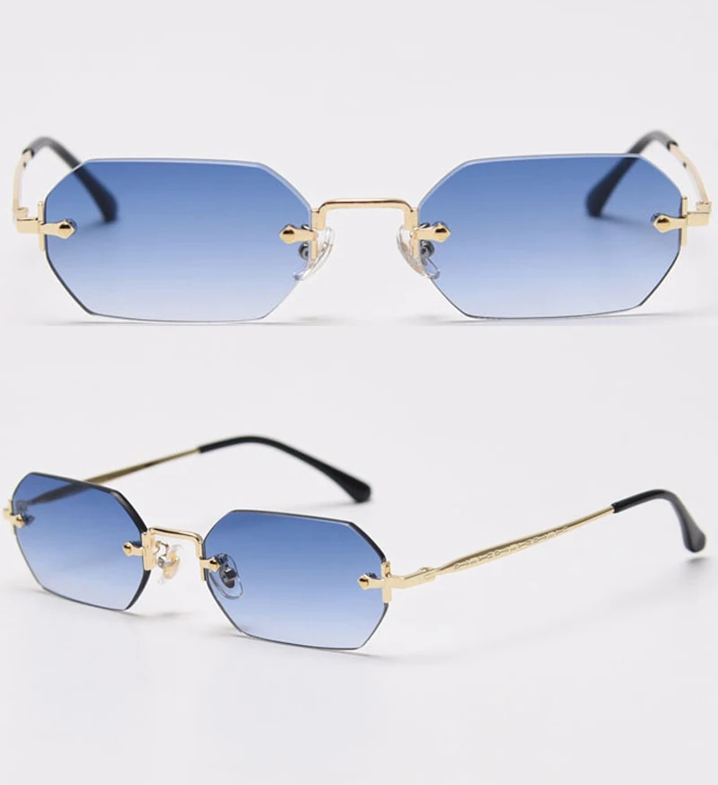 Kachawoo Vintage-Sonnenbrille, randlos, für Damen, achteckig, braun, blau, modische Brille, für Herren, rechteckig, Metall, Polygon, beliebt, Frühling – Detail 6