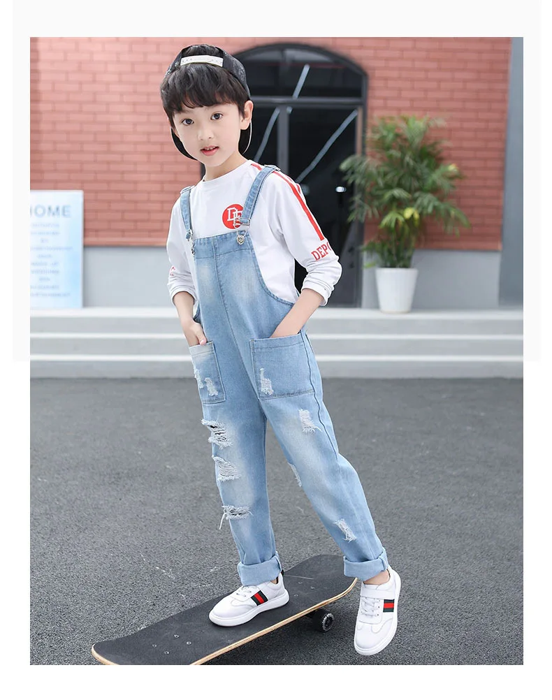 Summer New Style Children Girls' Overalls Children Students Korean-style Lettered Shoulder Strap Jeans
