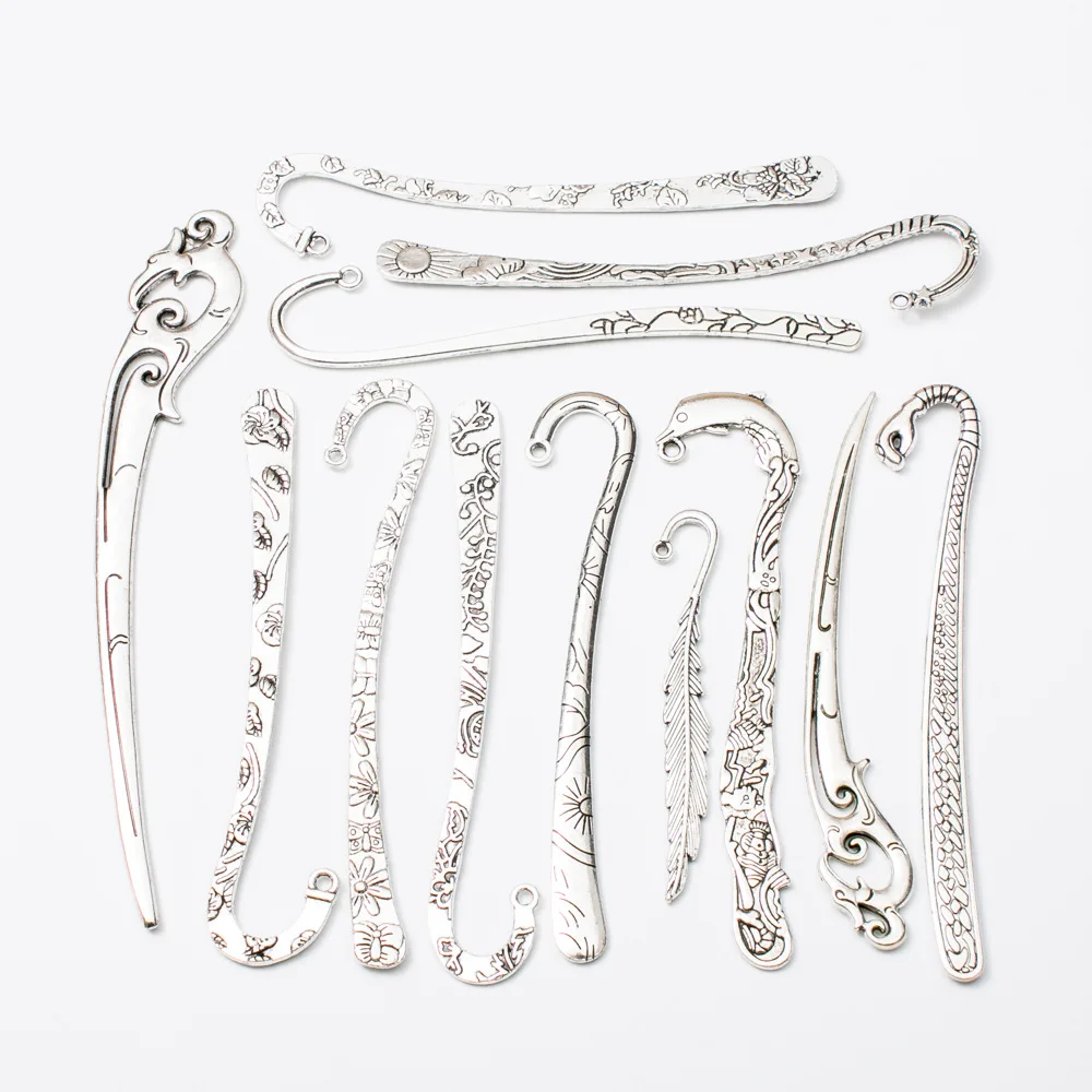 

12pcs/set Mixed Bookmark Hanging Tassel Flower Carved Metal Charms Antique Accessories for Jewelry Making Components Craft DIY