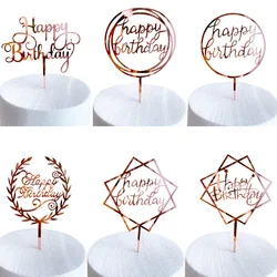 2021 New Happy Birthday Cake Topper Golden Acrylic Birthday Party Dessert Cakes Decoration For Baby Shower Cake Toppers Supplies