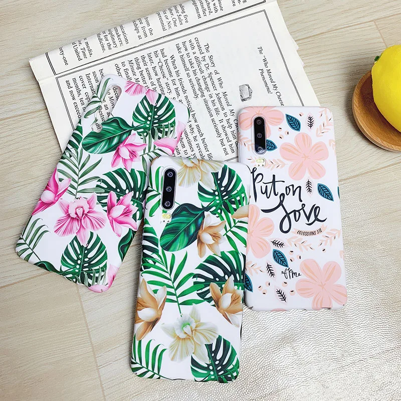 

Luminous Hard Cases For Huawei P30 P20 Pro Mate20 Lite Flower leaves PC cover For Honor 10 10Lite P Smart 2019 back fundas capa