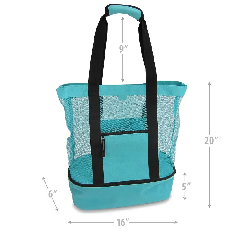 Двухслойная сетчатая пляжная сумка на молнии с изолированным кулер отсек для пикника пляжа бассейна спортзала путешествия на открытом воздухе