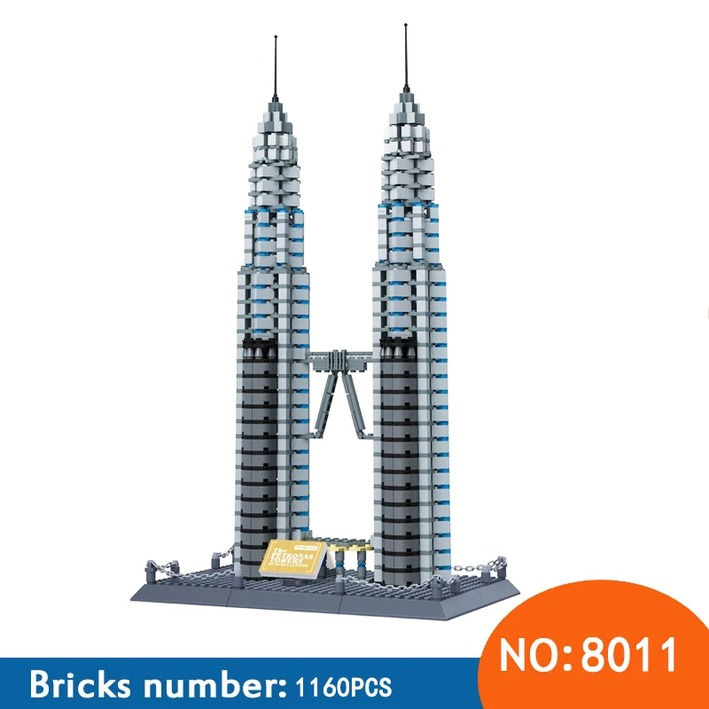 Wange 8011 New Famous Architecture series The Kuala Lampur Petronas Tower 3D Model Building Blocks Classic Toys for children | Игрушки и