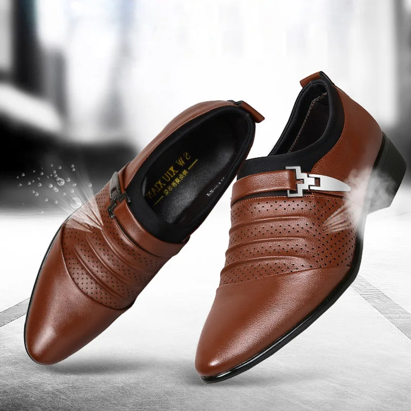 Reetene 2020 Hollow Men Dress Shoes Summer Men Formal Shoes Pointed Toe