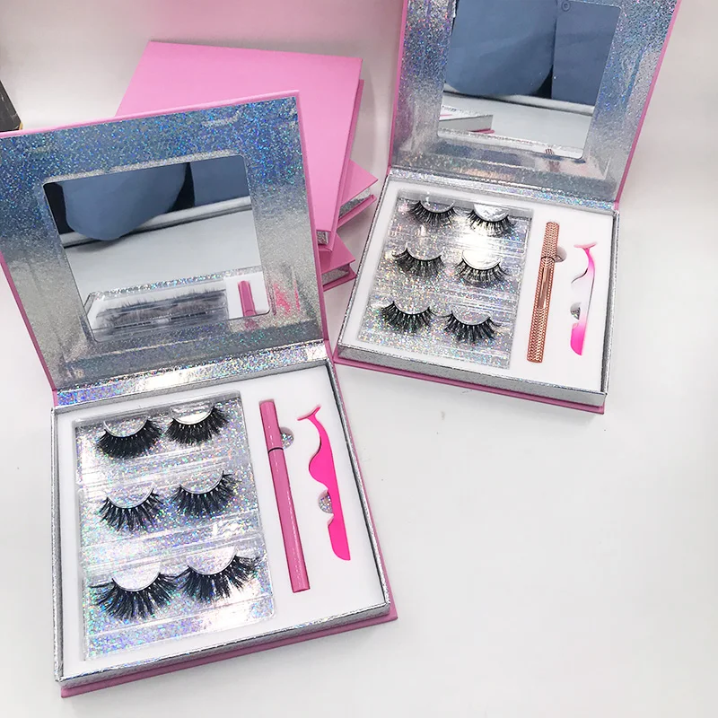 

Wholesale Custom Lash book 3 Pairs Eyelashes Box Private Label LOGO Dramatic Gift Lash Package