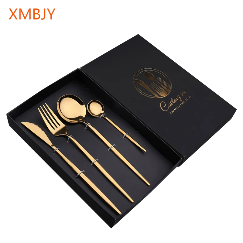 4Pcs/set Black Cutlery Set Stainless Steel Dinnerware Set Gold Flatware Fork Knife Spoon Wedding Silverware Set Drop Shipping