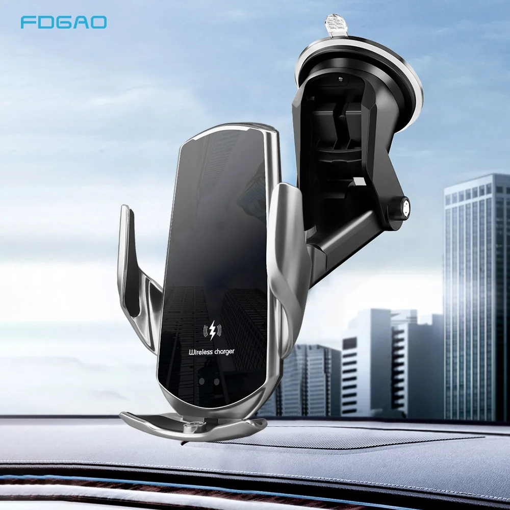 FDGAO 15W Fast Qi Car Wireless Charger Mount for iPhone 12 11 Pro XS XR X 8 Magnetic Infrared Sensor Automatic Car Phone Holder
