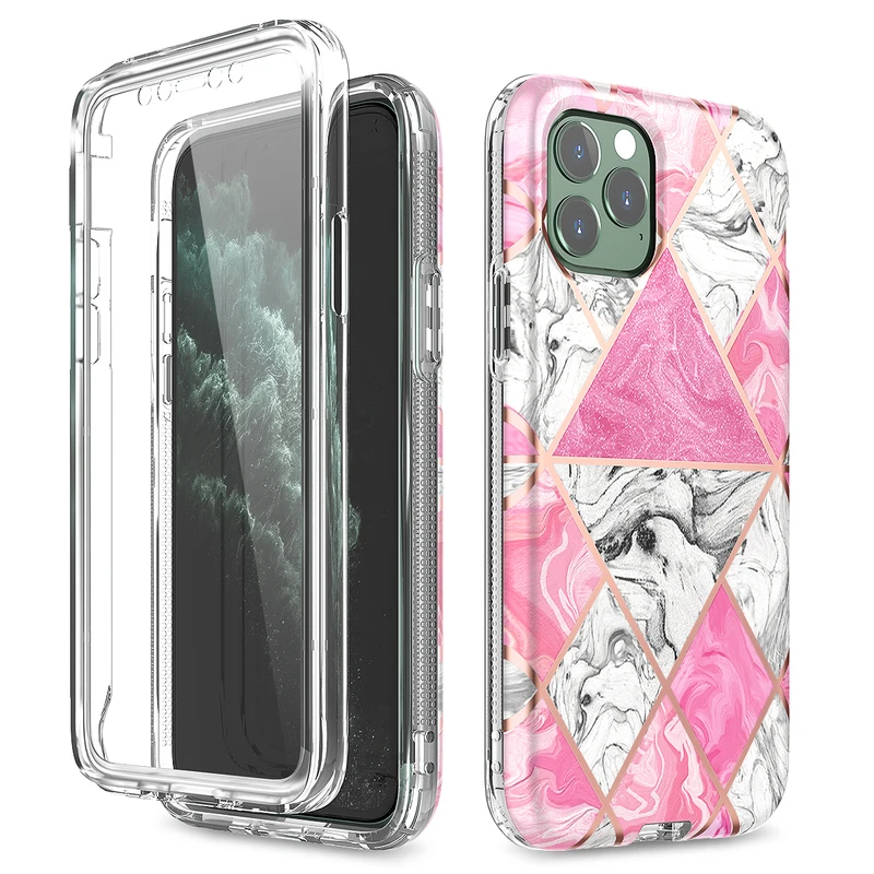 Роскошный чехол для iPhone 11 pro Чехол для MAX XR полная защита со встроенным протектором экрана противоударный мягкий ТПУ 2 в 1 жесткий чехол - Цвет: Pink white