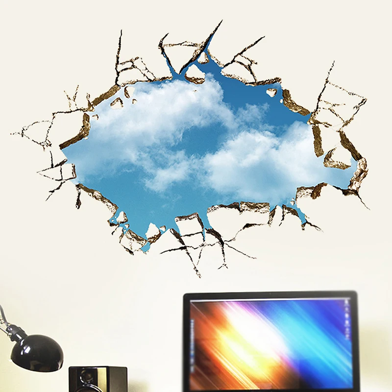 

1 PC Wall Sticker 3D Broken Heaven Bedroom Living Room Background Wall Stickers Decals Removable 50*70cm